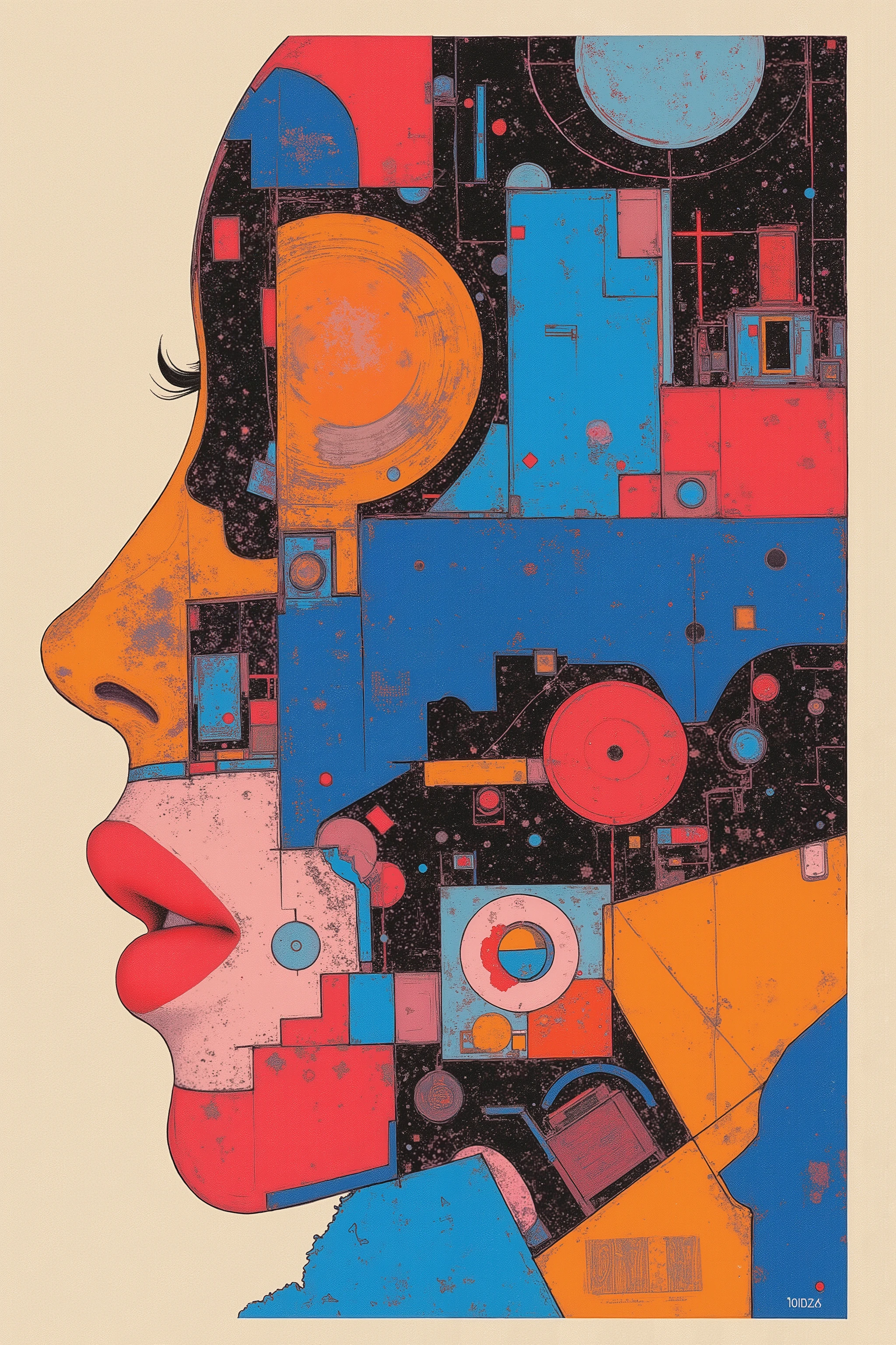 CMYK palette, printed poster style, matte ink, offset print aesthetic