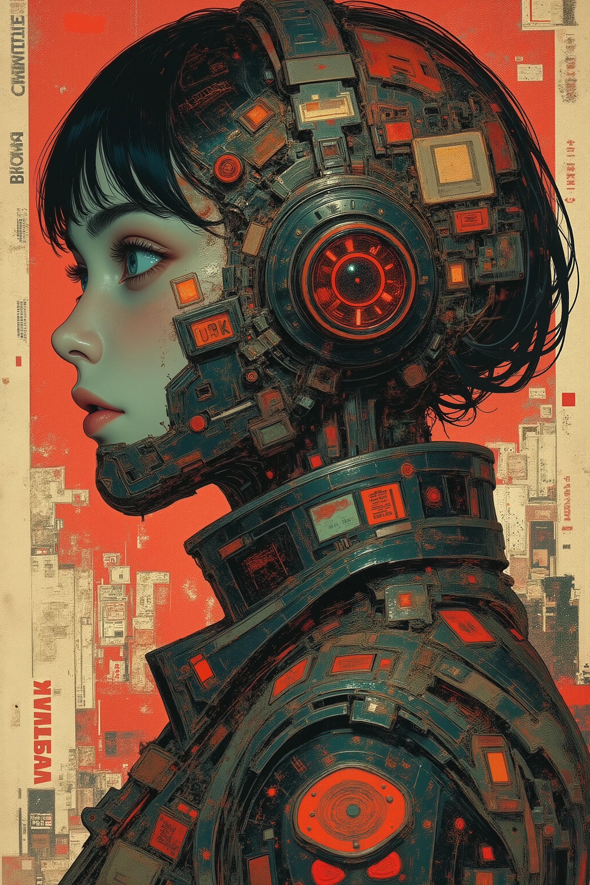 digital art illustration, CMYK color scheme, vintage magazine print, subtle ink bleed