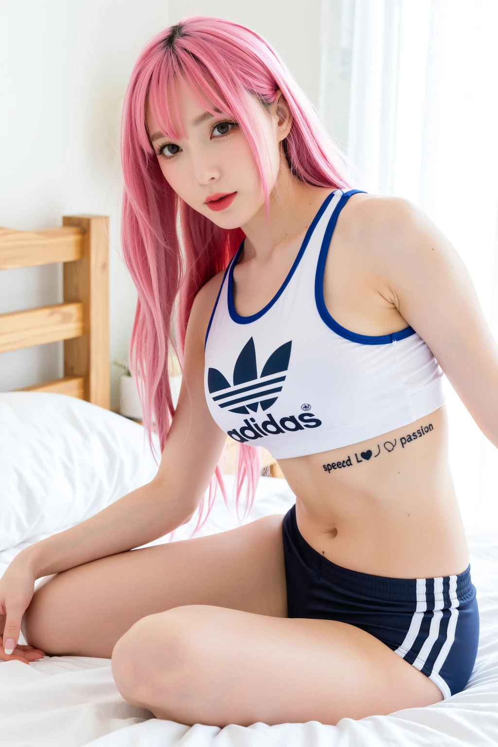 Satsuki Momoi cosplay from Kuroko no basket,  pose, , bedroom