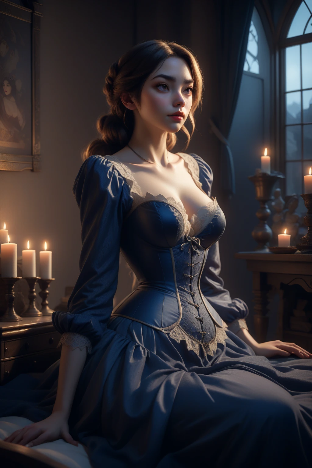 (masterpiece, High Quality) , (masterpiece) , (最High Quality) , (live-action) , (intricate details) , (blurry background) , viewers, Single Female, fantasy, has very short dark hair in twin tails, (pale skin:1.1) ,  red and black robe , 40 year old woman's Arabic dress , magic wand on the hill, (Medieval:1.1) , Magic Scroll , Witch Hat,  in the library , Candles, 8k, 超high resolution, high resolution, (masterpiece:1.5) , (最High Quality:1.5) ,