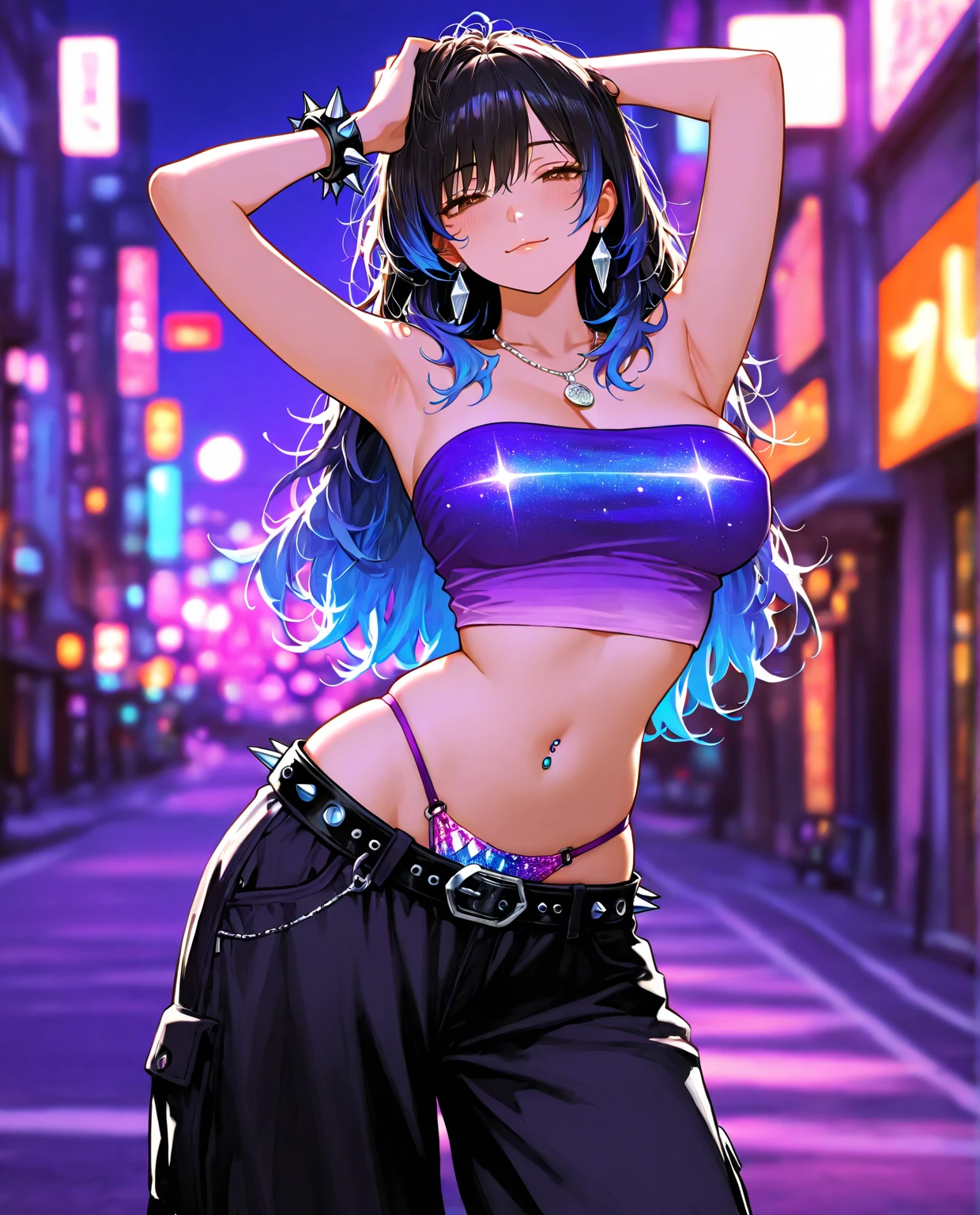 chica, cabello morado, lentes de sol, big boobs, cuerpo perfecto, tatto , Sensual, Mirada penetrante, dominante, Parte superior del cuerpo, DJ femenina, Ropa colorida, peculiar, Apariencia vibrante, Playful accessories, creativo, Imaginativo, Sensual, spontaneous, Auriculares DJ, Consola de mezclas, Music Club, club nocturno, Teatros independientes, Gente bailando en la pista de baile, Discoteca underground, alta calidad, textura de la piel, Detalles intrincados, (cinematic lighting), Foto RAW, 8k