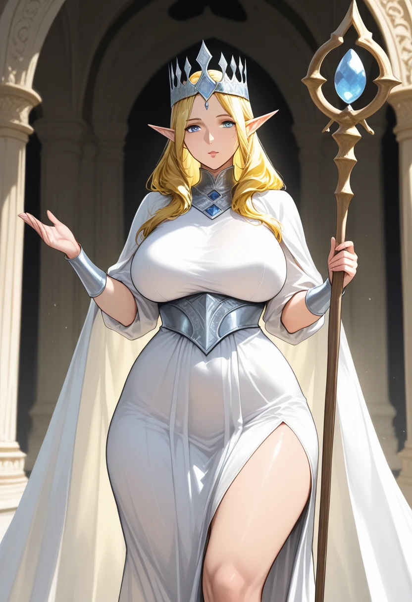 (Masterpiece), (detailed), (high res), (best quality), curvy elven princess with a slight belly pudge, chub