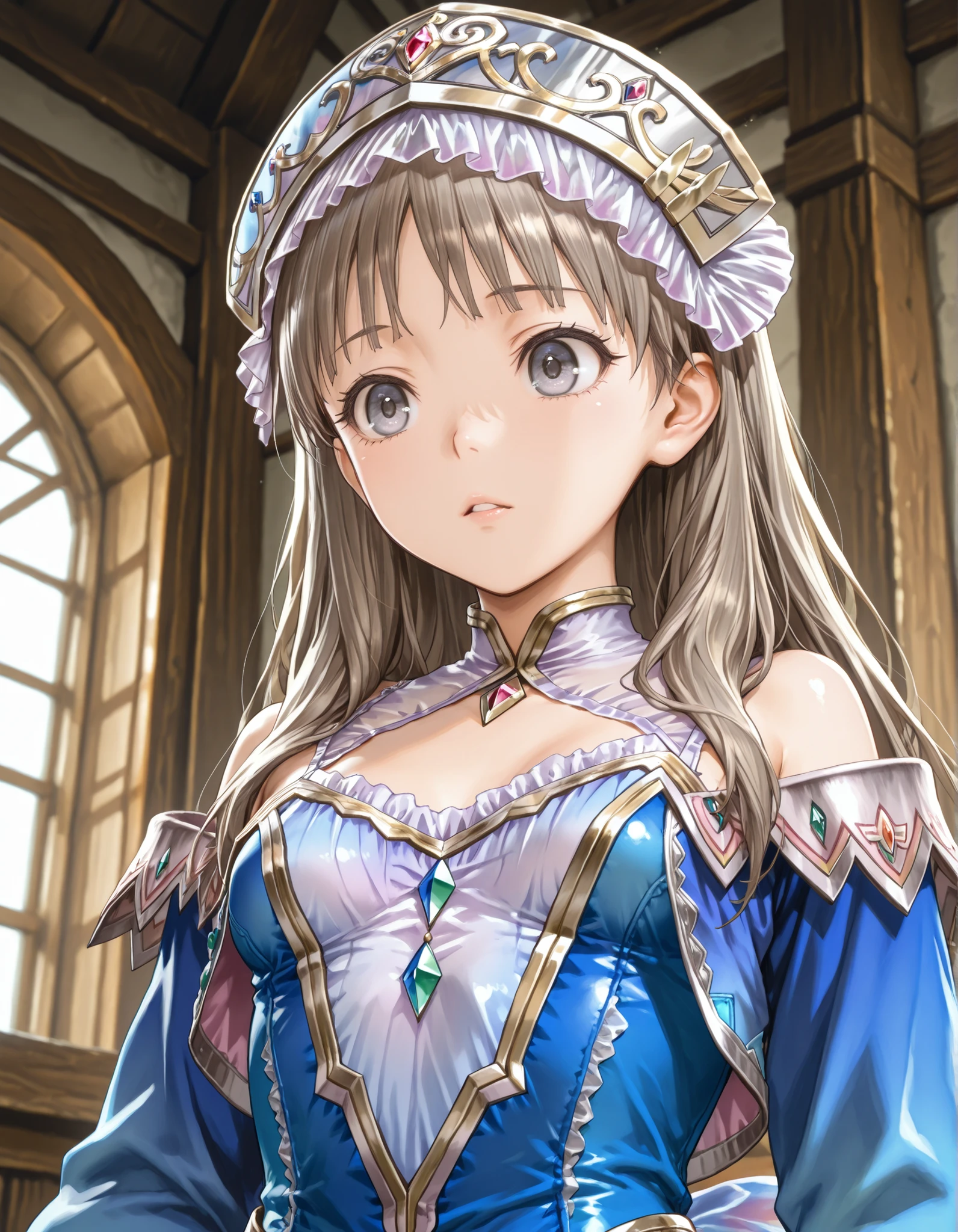 upper body, from below, solo,1girl, Totori Kobo ,Totoria Helmold,totori,smaller, small breasts,Diva,Highest Quality, Super Detailed, game CG,beautiful face and eyes with attention to detail,8k,