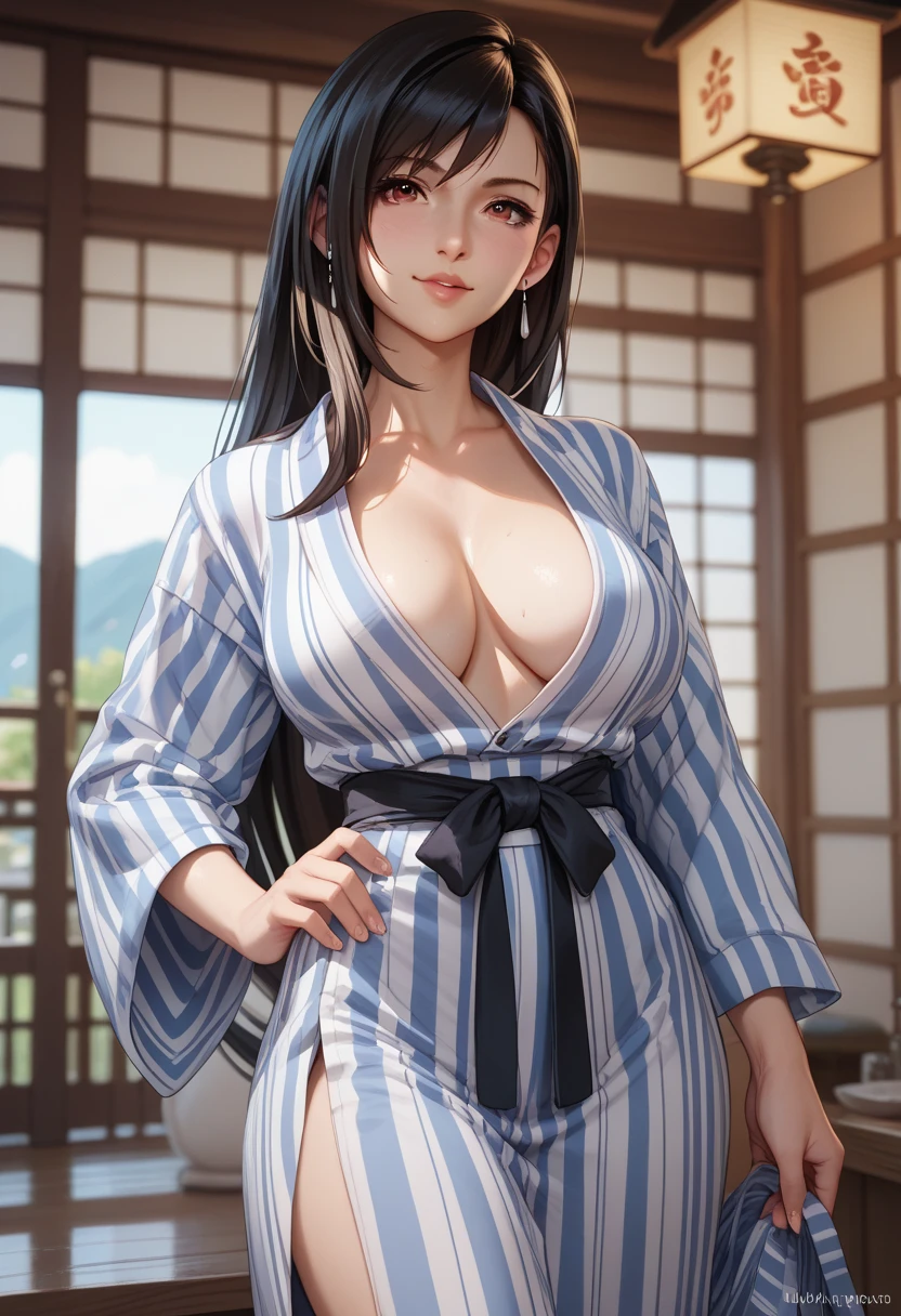 (masterpiece:1.2, Highest quality), (Realistic photos), Beautiful illustrations, (Natural side lighting, Cinema lighting),High detail、1 girl, Japanese、20-year-old female, Perfect Face, Symmetrical cute face, Glowing Skin, (Straight Long Hair、Black Hair), Dark blue eyes, (Huge breasts:1.1),Slender build, Flowing bangs、Beautiful Hair, Beautiful Face, Fine and beautiful eyes, Beautiful body, Beautiful breasts, (Light green yukata),Sad expression、Blushing、hostel、tatami、Japanese-style room、Kneel、（Sweating all over）