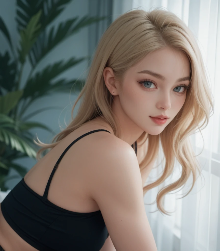 RAW,, Nikon Z 85mm, award-winning glamor photography, ((best quality)), ((masterpiece)), ((realistic)), beautiful russian woman, black lace dress, white skin, 18 years old, ((long blonde hair:1.3)),hazel eyes, perky huge breasts, sitting in the bed, eiffel tower in the background, ((huge breasts)), innocent, intricate details, highly detailed, sharp focus, professional, 4k, divine rays, hand model, stunning blue eyes, small, delicate, innocent, high resolution, detailed  features, high detail, sharp focus, soft , aesthetic, extremely detailed, photo_\(ultra\), photorealistic, realistic, post-processing, maximum detail, roughness, real life, ultra-realistic, photorealism, photography, 8k uhd, photography, SEMHOUETTE light, russian face