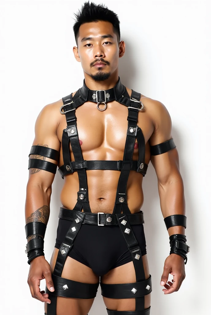 (masutepiece,High resolution,ultra - detailed:1.0),1(man,Robot man),Perfect male body,Look at the camera,Delicate eyes and delicate face,extremely details CG,Unity 8k wallpaper,intricate-detail,solo person,Detailed face, ( harness, garter straps, Harness strap, neck strap , micro string thongs), Best Quality, hands visible,  Gloves, short hair:1.5 , full length shot(fls) , big thighs , insane details, hyper details   ,16k resolution , ultra-high clarity , hyperrealism, uhd,(K-pop idol shooting  magazine cover photo),   thick thighs, male , ((unrealistic wide  , unrealistic wide pelvis )), ((only man ,  only male))   , ((ultra realism , ultra photorealism)) , ( ,  , ) , mature man , pectoral , ((superstar)) ,  , snake eyes
