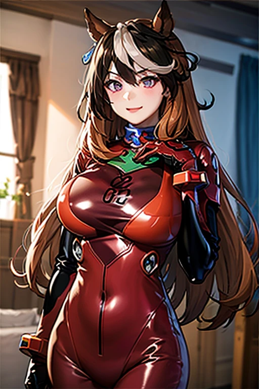 ????、(16ｋ、Raw photography、top-quality、hight resolution、)、((biomechanical oppai,Red leather bondage , Seductive Anime Girl,Asuka Langley,Brown hair))、(finerly detailed face:1.3)、(​masterpiece:1.4)、(top-quality:1.4)、 Beautiful fine skin、(cute little:1.3),(Complex fishnet stockings)、pin heels、Leather luster 3.0、((tthin eyebrows、long eyelashes、smil、二重まぶた、))、Beautiful skin、(Dark red bondage)、Real Photo Stick、Red ???? Figure、Dark Red Bodycon、