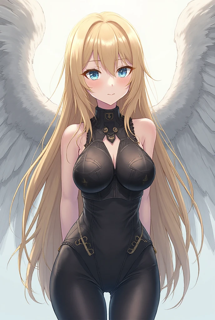 (masterpiece:1.6, best quality), (finely detailed beautiful eyes: 1.2), phyami, yamidarkness, 1girl, solo, blonde hair, wings, long hair, horns, red eyes, black wings,  shoulders, hair intakes, collarbone, choker, demon horns, halterneck, feathered wings, collar, anime coloring, hair between eyes, criss-cross halter, black dress, demon girl, bangs, very long hair, light smile, 
laugh at,too evil smile,too evil smirk,looking down at viewer,upper body,smile bad,deep shaded face,evil fall, elbow gloves, thighhigh boots,Malice,contempt,laugh at,
