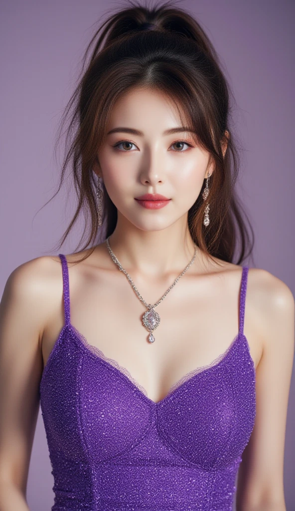 (highest quality、Tabletop、8k、Best image quality、Award-winning works)、One gorgeous whore、(The most gorgeous high-end goddess:1.1)、(The most extravagant and luxurious giant tiara:1.2)、(The most luxurious and luxurious huge necklace 1.2)、(The most extravagant and luxurious giant earrings:1.1)、(The most extravagant and luxurious giant hair ornament:1.1)、(The most luxurious and gorgeous pink and purple goddess giant bed background:1.1)、(The most luxurious and luxurious pink and purple negligee:1.3)、(A gorgeous and gorgeous negligee in pink and purple:1.3)、(A luxurious negligee with sparkling jewels and glitter:1.3)、(The most romantic and moody warm lighting:1.1)、Tyndall effect、Spectacular Cinema Lighting、Biggest Smile、Close-up of face、Large Breasts、Accentuate your body lines、Accurate 