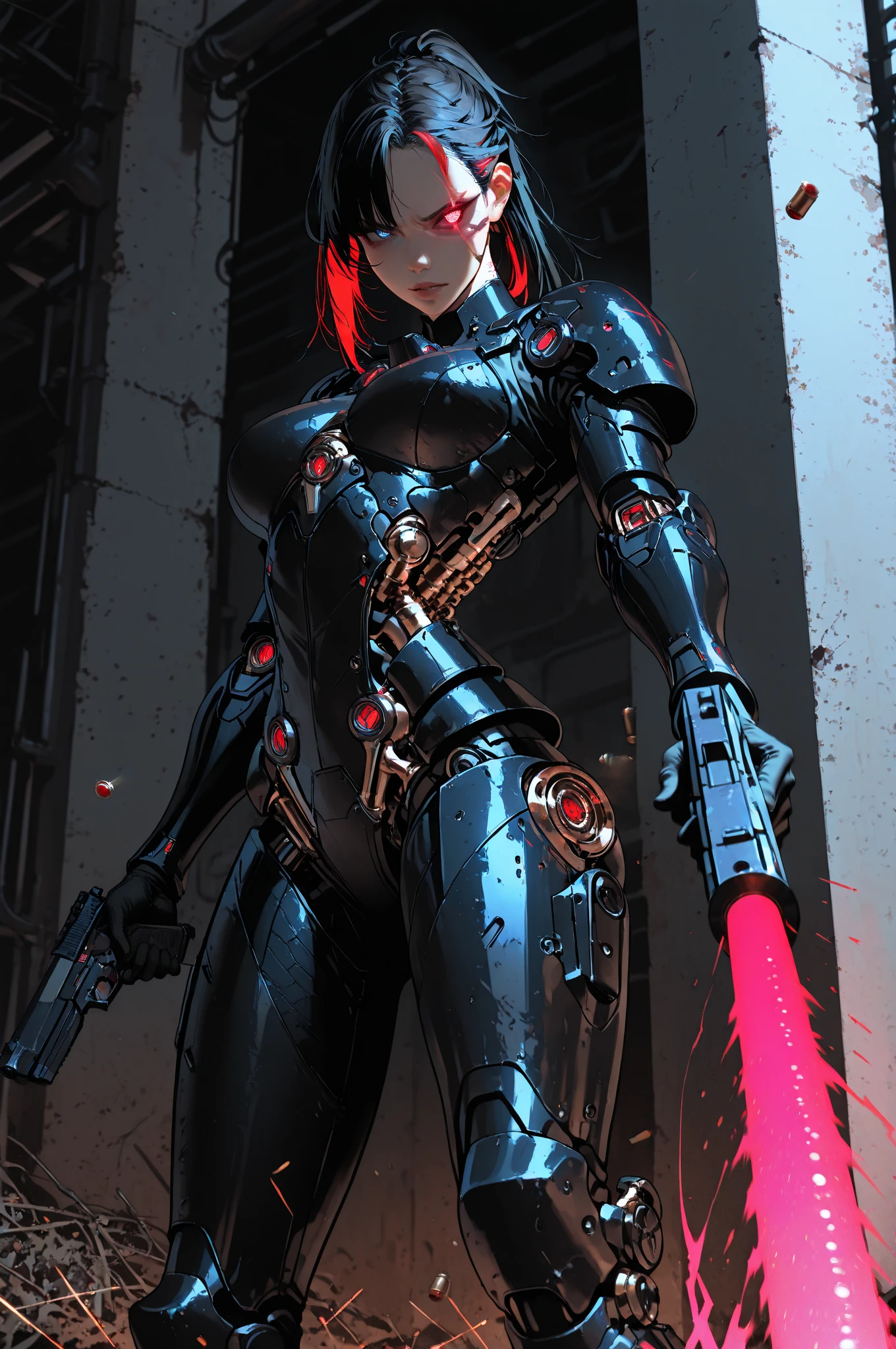 Androide caveira no estilo Simon Bisley para a capa da revista Heavy Metal, Muscular robot with mechanical parts and human parts, metal pesado, guerreiro, threatening, Post-apocalyptic scenario