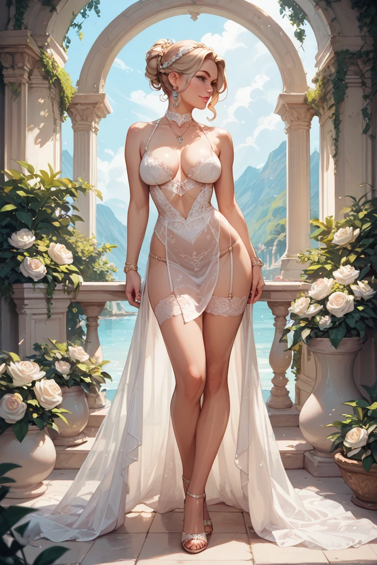 Beautiful woman in intricate Modern Classic Outfit