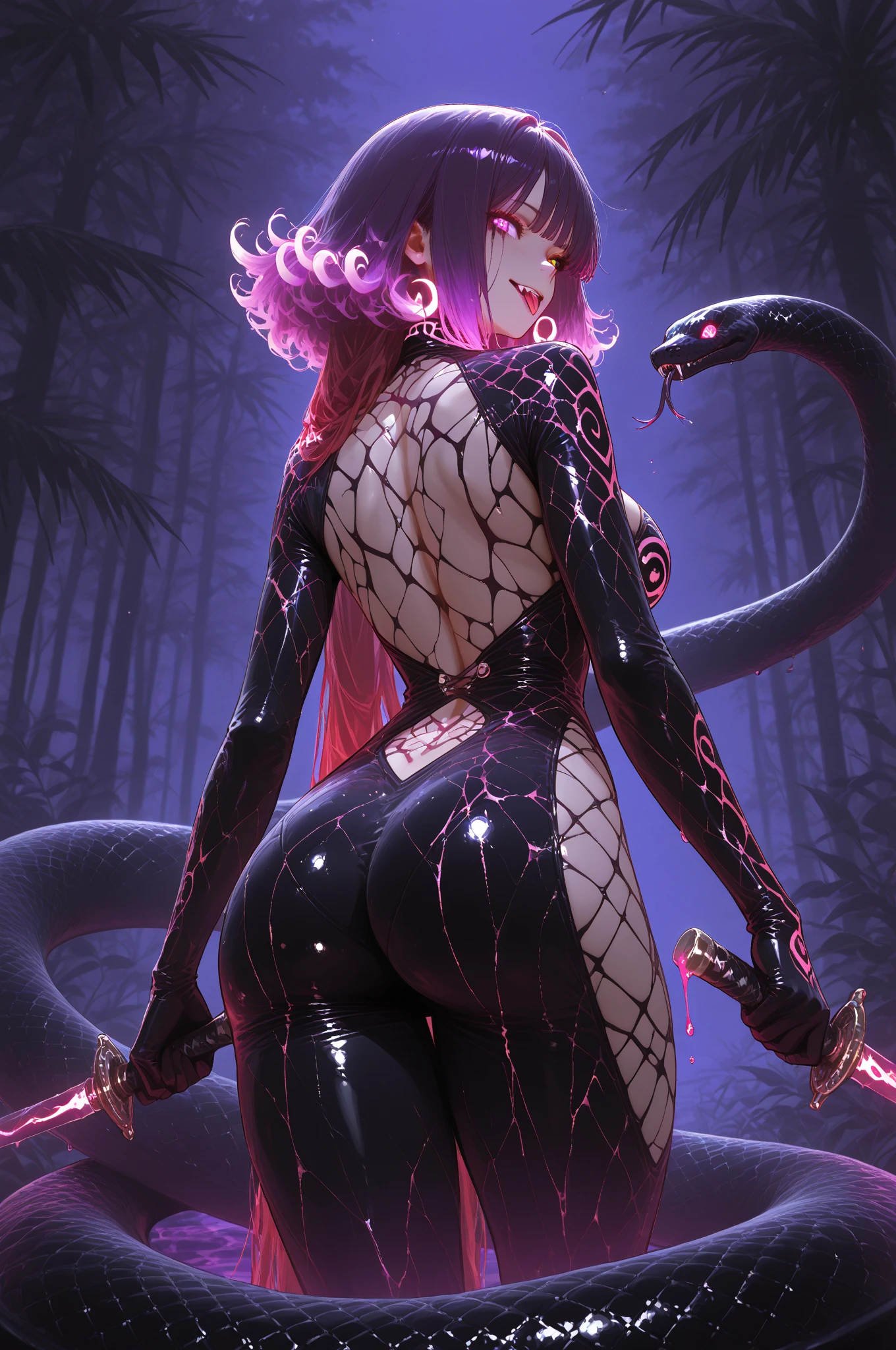 8k, RAW photography, top quality, masterpiece: 1.2), (real, photoRealstic: 1.37), The picture includes 2 characters: the tentacle monster and the  whore (the tentacle monster has a humanoid form but the head is a tentacle),black tentacle demon image  horror white smooth whore ,  whore pushing her  towards the demon. The  was long and thick, the whore was on her knees, both hands on the  ground, the demon used both hands to touch the whore's , the tentacles from the demon's hands spread out to fill the whore's  and leaking black liquid, tentacles from the demon's body reached out to touch the prostitute's  (the prostitute's  secreted milk onto the ground), the prostitute's  had a colored heart tattoo pink, the prostitute's red hair is braided into buns on both sides, spread out on the ground, entangled with the tentacles, the prostitute's eyes are pink and transparent, with a large and thick iron chain full of rust. The whore's neck (a ghostly iron chain made the whore even more ), her two hands on the ground were broken. Tentacle invasion (whore hands all have spider tattoos), slim waist grabbed by demon tentacles, prostitute's  are super big and plump, prostitute's  are completely touching the monster's . The prostitute's  was poked by tentacles, her legs were in a kneeling position,The whore's plump thighs were bound with iron chains and covered with demonic tentacles in black liquid, her thighs had heart tattoos, her  feet were covered with tentacle monster tentacles, her torso perfect figure, shiny skin, (Body odor: 1, 2), natural bear facial features, ((lie)), Eye contact with camera, Blurred lens for camera background photo , depth of field, 35m, super detail, super quality, absolute perfection 、、 ((Retro style photo dictionary) ),(( ) 1:1 ) ),( ( Vintage filter 1 :1)