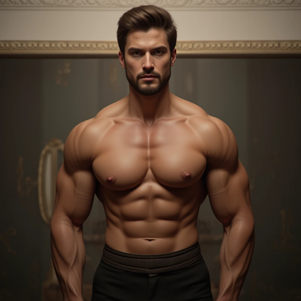 Create an image of Henry Cavill in a newsroom. He is completely  with glasses.. It's a tie untied around his neck..