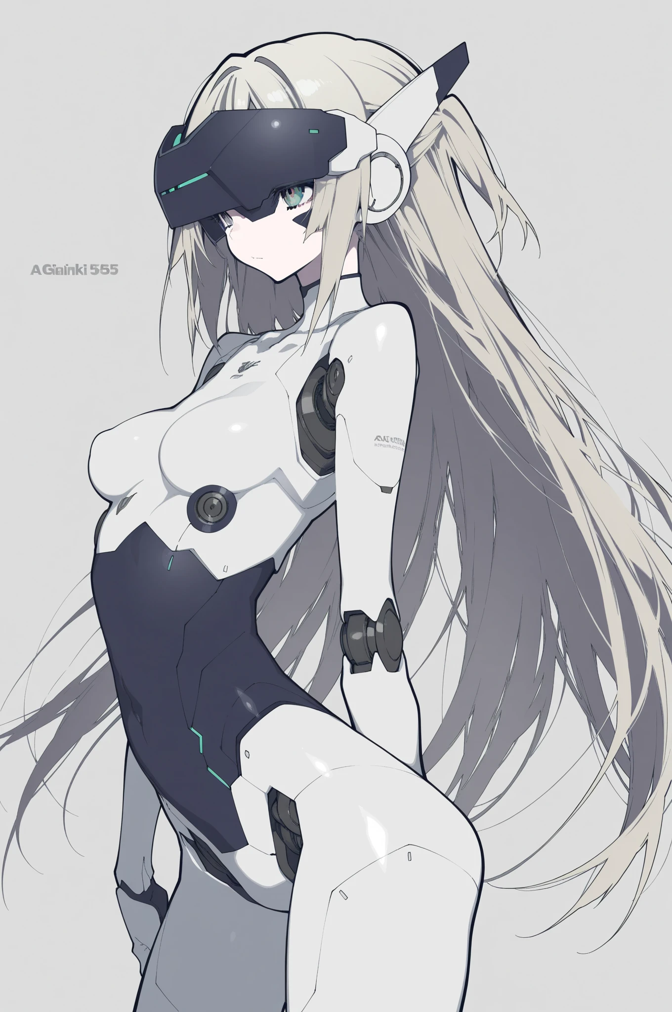 score_9, score_8_up, score_7_up, 1girl, solo, from above, white long hair, flat , bangs, arched back, large . Thin waist,  Bulges,dark eyes, too tight burgundy hoodie,giant huge large fat , too tight short,hangging her own , pervert girl,  pose,provocative, orange background, robot joints, intervention unit, very complex robot