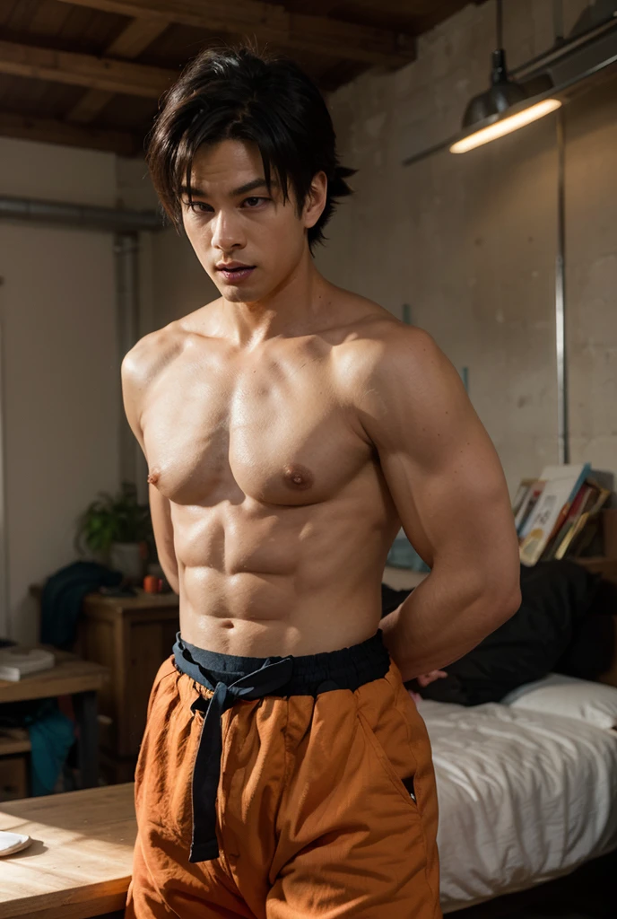 A strong strong boy training 2d anime style