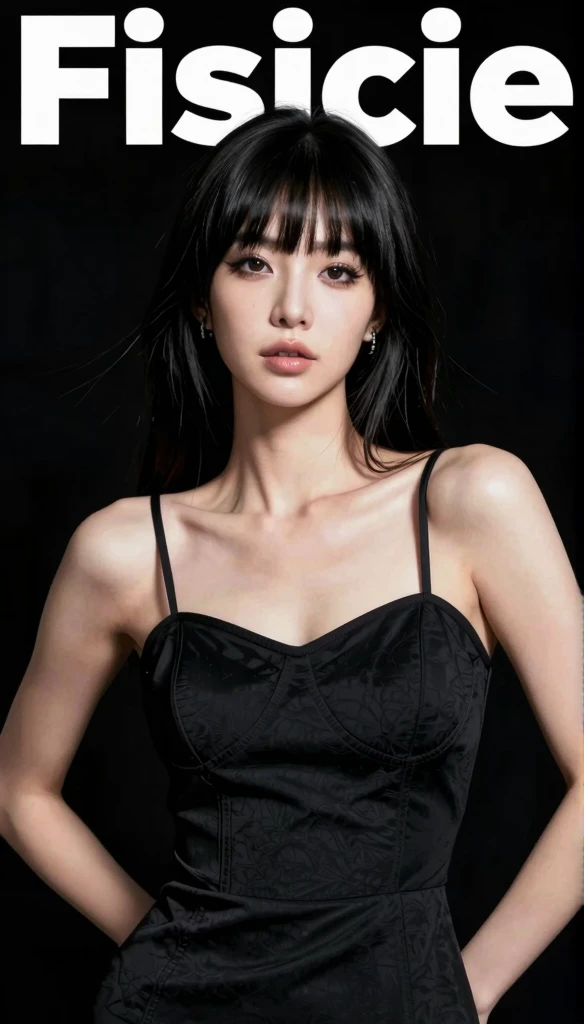 Top quality, masterpiece, ultra high resolution, (photorealistic: 1.4), raw photo, 1 girl, black hair, full body, powerless standing, collar on neck, headband, cross on background, darkness, deep shadow, low key, cold light, crying because you can't bear the suffering
