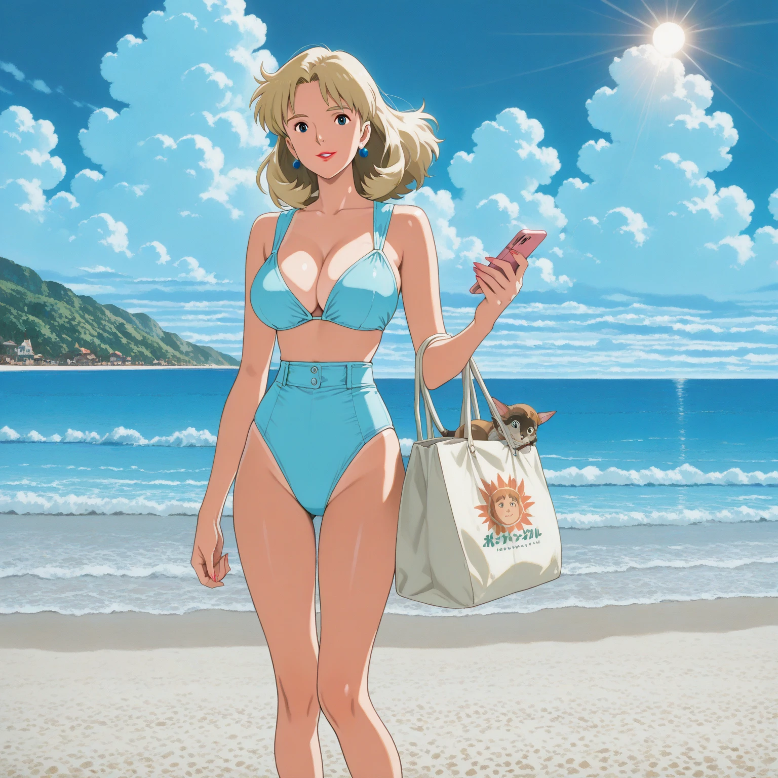 ((((character:asakura minami:1.3)))),((masterpiece)),((highest quality)),super detailed,(thin entire outline),enlightenment,,1girl,solo,black hair,medium hair,black eyes,small nose,perfect body,beautiful body,beautiful character design,perfect eyes,perfect face,(happy,smile,red cheeks,having fun:1.2),small open mouth,perspiration,wallpaper,ultra high resolution,8k,photo shoot,(beautiful medium breast:1.2),beautiful legs,perfect feet,beautiful skin,fair skin,smooth skin,official style,official art,make a screen cap,outdoor,(summer beach),sunshine,bright lighting,white bikini,(((:1.3))),protruding ,protruding,((camel toes:1.2)),on beach chair,wide ,(peace sign:1.2),