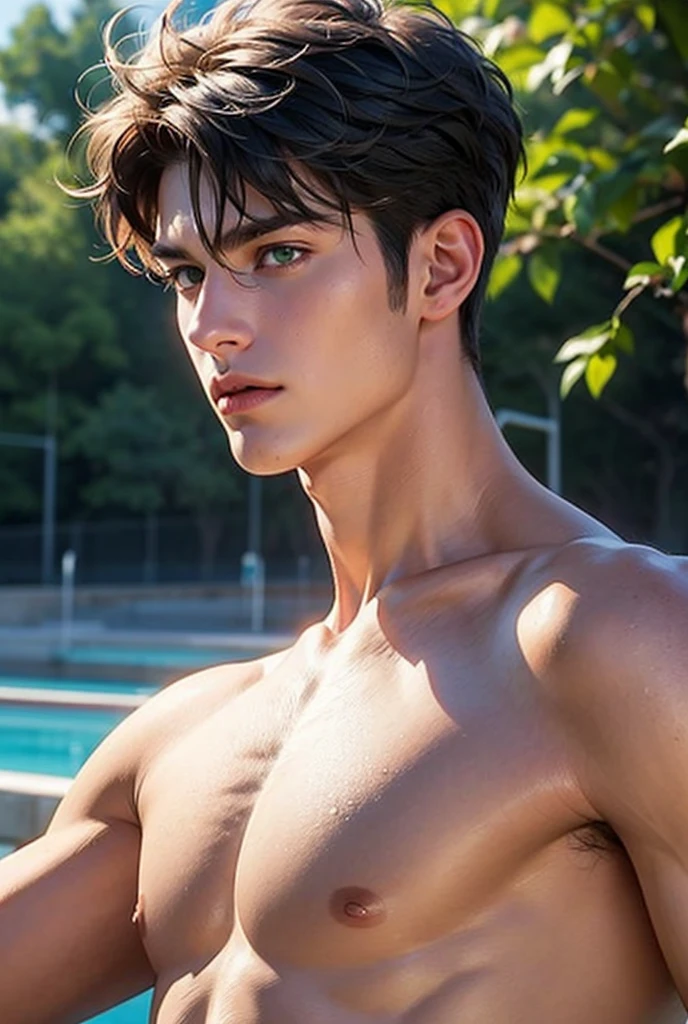 male Age 23 swimwear lifeguard  smile