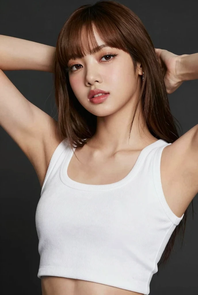 1girl, smile, solo, (upper body), looking at viewer, detailed face, Paperbag waist shorts, button-up shirt, charm bracelet, Frame the breathtaking sunset over Lindos' ancient Acropolis, casting a golden glow over the whitewashed houses and creating a mesmerizing atmosphere, armpit peek,  <lora:kazuhalorashyv1_5:1>