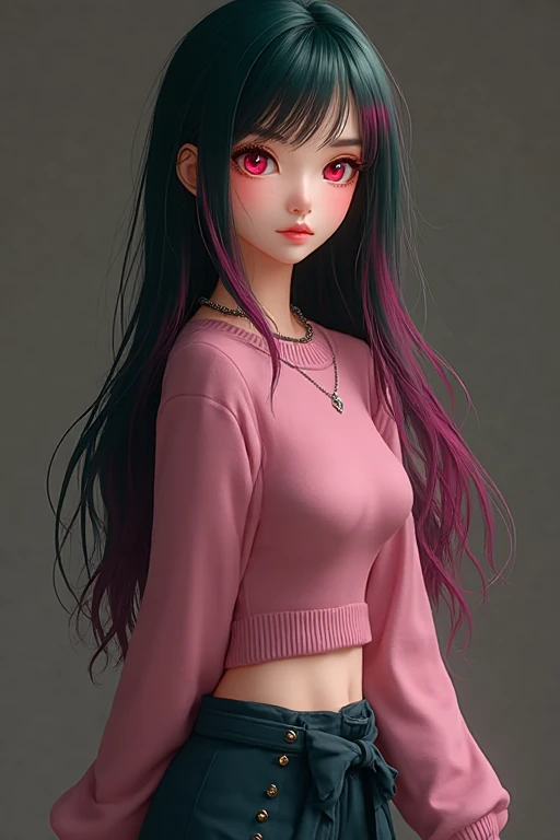 a demon girl in a skirt and crop lace shirt posing for a picture, a digital rendering, trending on cg society, goth fashion clothing, gothic fashion clothing, goth style outfit, goth fashion clothes, fashionable rpg clothing, sfw