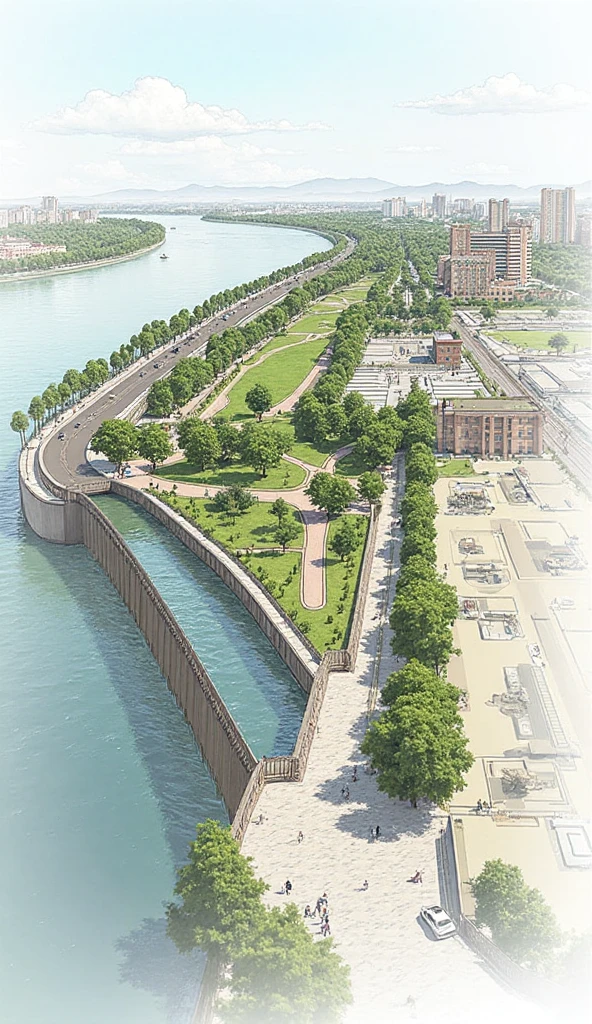 a plan of a park with a lot of trees and buildings in the background, lake,Bridges,(extremely detailed CG unity 8k wall --auto