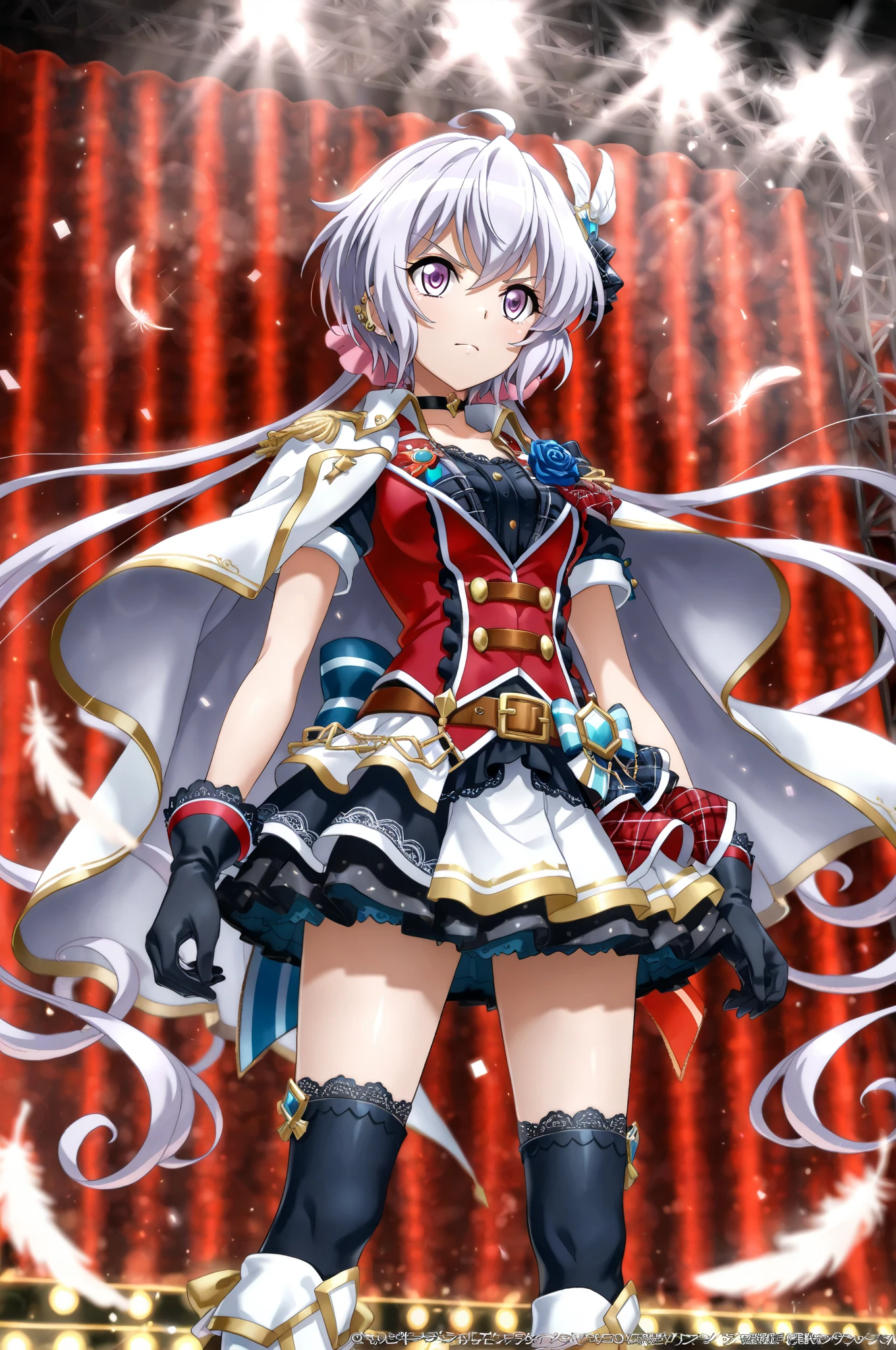 tmasterpiece，A high resolution，best qualtiy，1girl solo，kamisato_ayaka，ssmile，komono，blacksilk，high-heels，Raise your hands and show your armpits，Hands behind your head