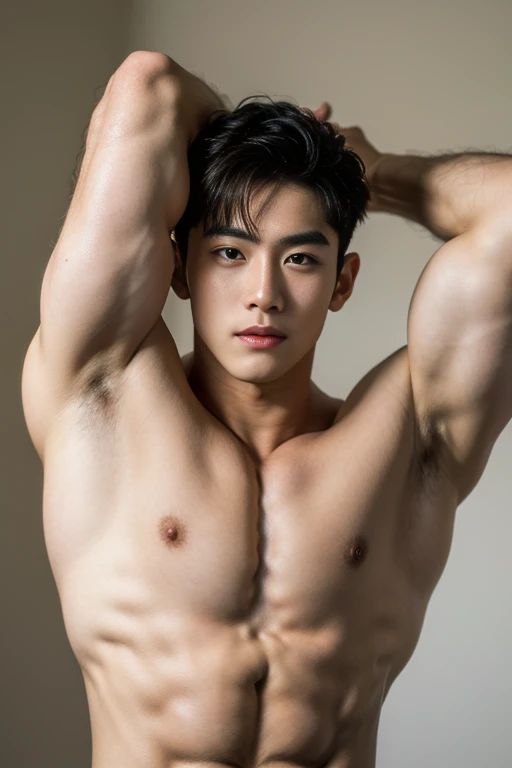 Jungkook, (masterpiece, best quality), 1man, muscular, bright colors, (depth of field: 1.2), sunlight, bright, high exposure, 1boy, male focus, asian, solo, male high school, light skin, , , muscular, handsome, outdoors, bathing with steam, hot spring, hot spring, sweat, look at the audience, depth of field, bokeh, detailed background, detailed lighting, diffuse natural sunlight, diffuse natural skin shine, symmetrical eyes