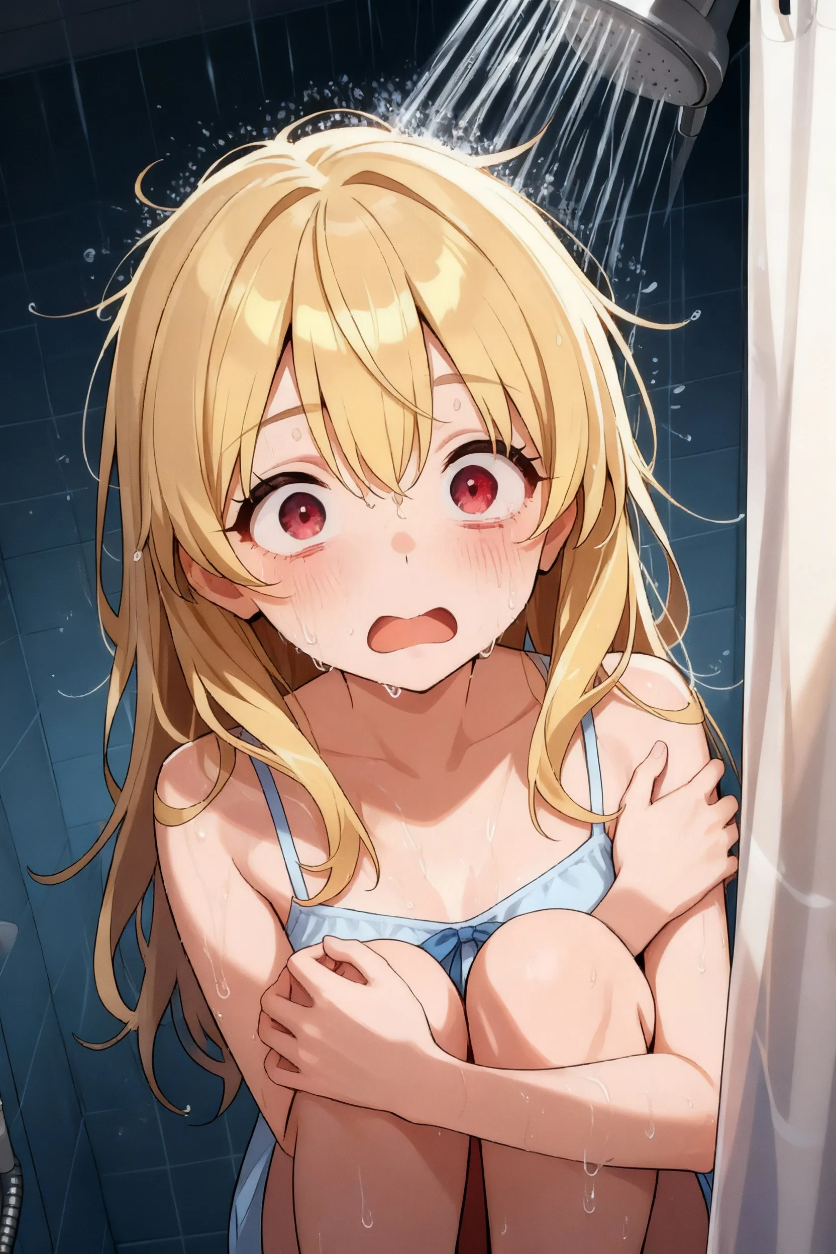 Summer sea, ???? girl, white transparent slingshot swimsuit,  man hugging her ???????????, lifting her, 40k, photo, masterpiece, top quality, (1 girl's blue eyes and blonde hair immediately curled with ?????????), a man leans on her ??????????? and picks her up, wide-eyed, sticks out tongue,-tongue, crazy, opens mouth, screams, ahe face, rough breathing, blush, sweat,