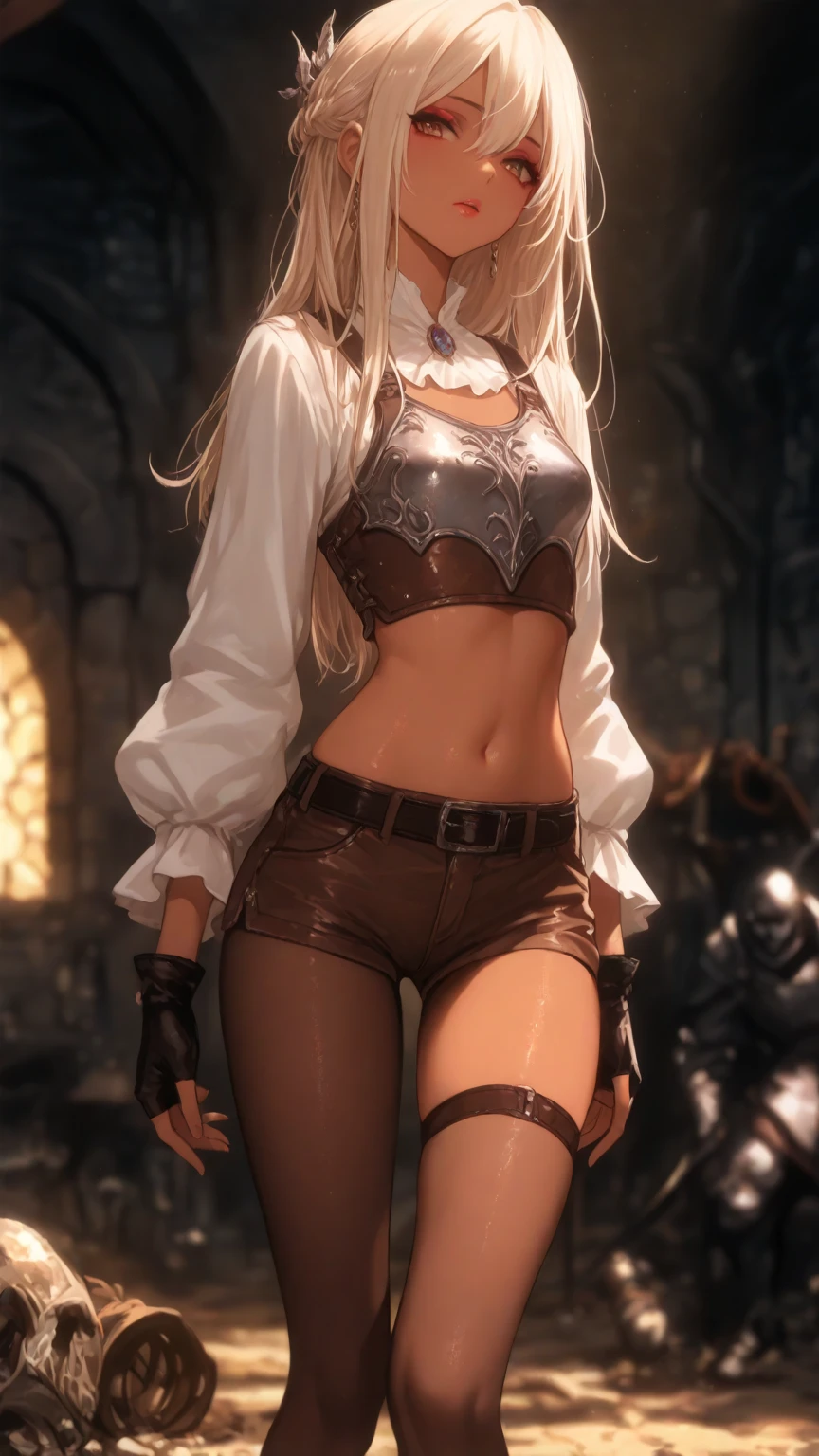 standing straight symmetrical, full body, solo girl looking to the camera, beautiful woman, viking warrior, fur cloak, armor, blonde hair, wavy hair, (closeup, portrait shot), (solo), realistic, cow bell choker, metal sandals, black thigh highs