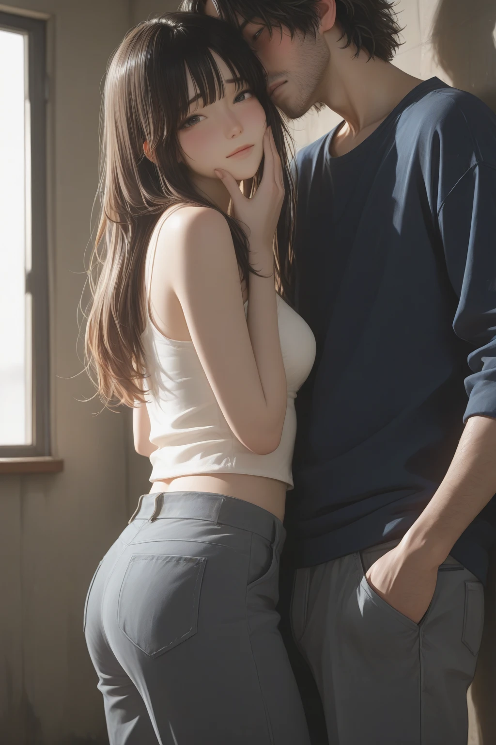 arafed couple in  Kissing in a bedroom with a dresser, Kissing together cutely, photo of sexy movies, Kissing together, couple Kissing, passionate pose, sexy dominant pose, very perfect position, stoya, Kiss, two muscular men intertwined, kissing, lovely Kiss, Kissing each other, Kissing, couple pose, por Louis Hersent, dominant pose, man with jeans, woman with skirt, big butt 120cm, passionate look 