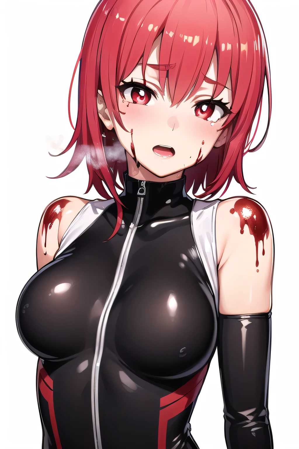 sexy, (1girl:1.7), solo, Gasai Yuno,(big breasts:0.1), , solo, , as Gasai Yuno Sits in her kill room, she is wearing a black choker and black thigh highs and behind her there is a small table with a blood stained knife and a black face mask as well as a apron made of human skin, ((kill room)), ((blood)), ((psycho)),evil smile,dark and for Bodine atmosphere, she is hunting you