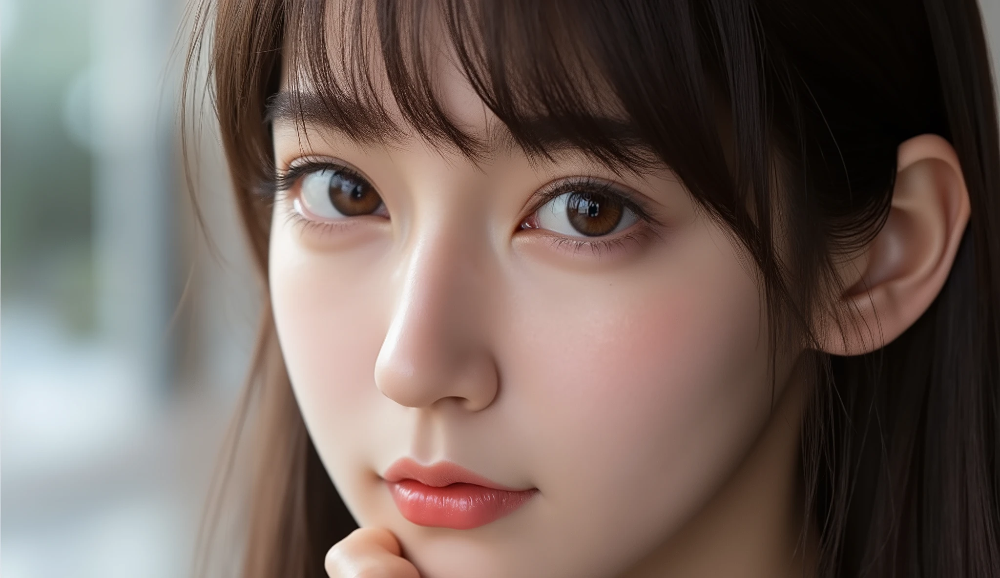 (top quality, masterpiece:1.2), 以上からtop quality, eXist, Picture, high resolution, 1080P, 8k, Physical Rendering ,extream close up, ((: 158cm)), Japanese girl、(((((( A beautiful fashion model from a Japanese fashion magazine looks straight at the audience)))))), ((( X} big, beautiful dark brown eyes , details ))), ((((Smile at me!)))), Thin fingers , (((short, curled bangs))), (((( Extremely noble and beautiful eyes )))), (( double eyelids)), (((long eyelashes on the head))), (( cute smiling cheeks )), (( pure white light hits my nose and cheeks . 目とwhite顔が美しく輝き、white .)), ((((( Her facial features are very eXpressive and has a nice smile , so sweet, Very clever ))))), (((( an eye-catching plain dark blue large student-style bowtie )))), ((((black, very beautiful、 Very Long Hair )))), ( A formal long pleated skirt with a blue and navy tartan check ), ((( slightly larger dark blue plain blazer 、Goldcrest付き 、Goldcrest ))), (( looks like an elegant woman ))