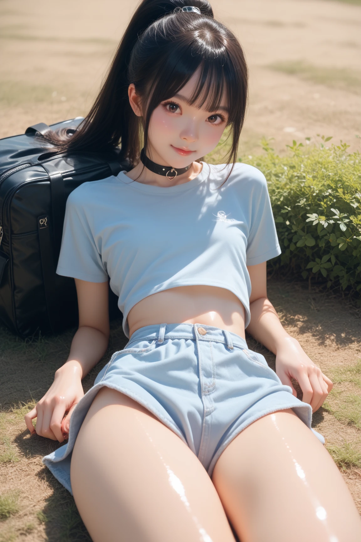 cute kpop girl,  , wet , smile, long hair, black hair, amusement park, 3d, photorealistic, realistic
