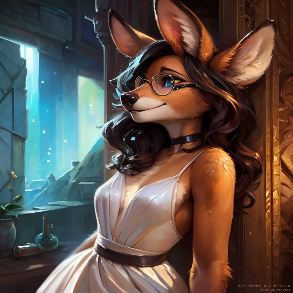 uploaded on e621, by Pixelsketcher, by Bayard Wu, by Thomas Benjamin Kennington , by Einshelm, by hioshiru and kenket, Chunie, portrait, solo anthro female deer doe, tiny featureless , tiny , clear dark blue, cinematic lighting, sitting on a bar counter, sitting inside at a party bar, night club background, shiny, short curly dark brown hair, shoulder length hair, wears big black nerd glasses, very very beautiful furry art, furry art, thoughtful, shiny, feminine, cute face, muzzle, fluffy , flawless face, Fallow deer, 1girl, Sakimichan is beautiful, Masterpiece, Wavethesallow Face, shiny, Detailed image, Detailed background, portrait, Detailed image, portrait, wears pure white wide, big blouse, shiny, realistic face, perfect , hourglass body, anthropomorphic deer, happy, very happy, small ears, huge black nerd glasses, wide happy eyes, smiles, big smile, holdind a cocktail glass, hourglass body, (furry body:1.1), anthropomorphic deer, small fluffy tail, detailed background, (cute :1.1), looks into the distance, ,  look
