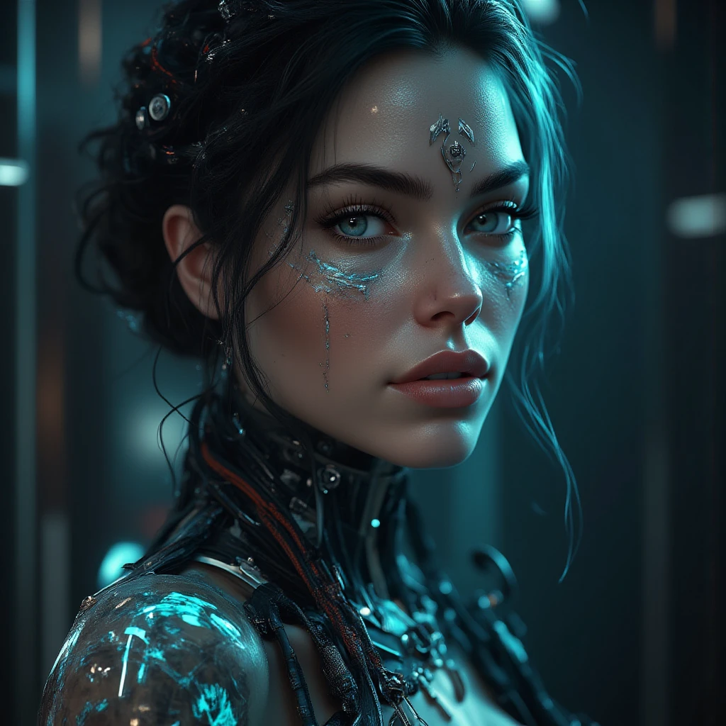 a close up of a woman with a headpiece and a leather jacket, dreamy cyberpunk girl, 4k highly detailed digital art, cgsociety portrait, the cyberpunk girl portrait, beautiful cyberpunk girl face, 4k detailed digital art, detailed matte fantasy portrait, cyberpunk beautiful girl, portrait beautiful sci - fi girl, 8k high quality detailed art