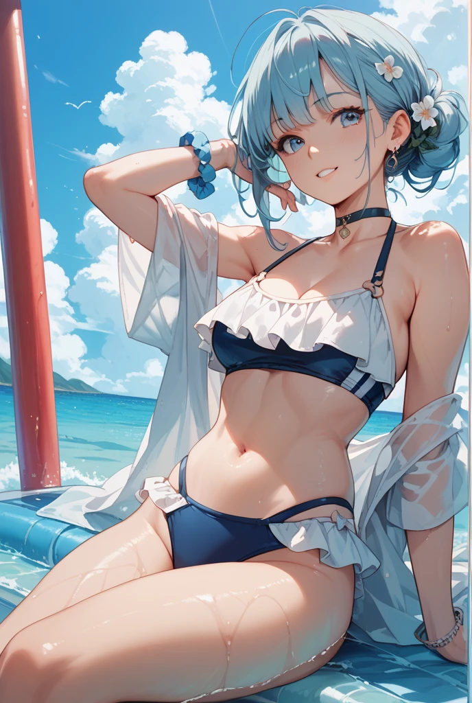 rezeroRem, Rem, blue eyes, Blue Hair, hair ornaments, Hair on one eye, Hair Ribbon, short hair, x hair ornaments,Straw hat,,happy smile, smile, Open your mouth,blush,See-through red shirt,?????? under clothes,barefoot,barefoot,walking,whole bodyがイラストに入るように,
break outdoors, Beach,Sandy Beach,
break looking at viewer, whole body,
break (masterpiece:1.2), Highest quality, High resolution, unity 8k wallpaper, (shape:0.8), (Beautiful attention to detail:1.6), extRemely detailed face, Perfect lighting, extRemely detailed CG, (Perfect hands, Perfect ???????),