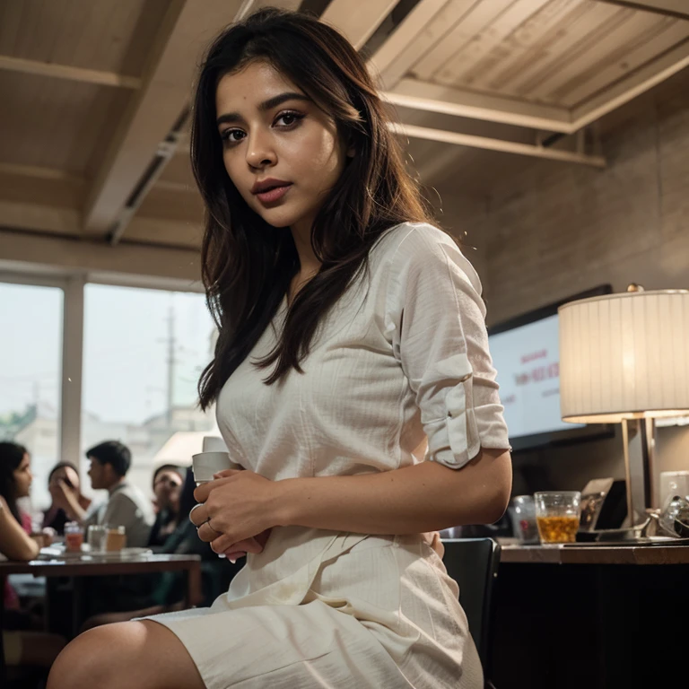 DSLR photo of Luzzei Alexia Amas, she is an Impressively perfect mexican brunnette, tanned skin latina goddess, 18 years old, pinterest and Instagram model, She is wearing skirt uniform she is in the dean's office with her delicious legs up above the desk,  , arafed woman sitting in a chair in a room with a desk, noire moody scene, youtube video screenshot, sitting in dean's office, movie screen shot, teenage vanessa morgan, screenshot from a movie, still from a music video, tv commercial, screen cap, blunt bangs fall on her forehead, favorite scene, she has black hair with bangs