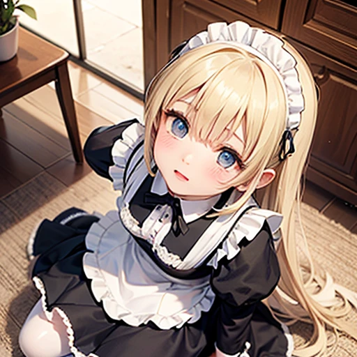,、、 、lie down、On your back、sleep、Held down、Alice、美girl、girl、delicate、beautiful, whole body, smile, smile alicesmt, dress, long hair, blonde hair, hair band, dull bangs, puffy sleeves, blue dress, yellow eyes