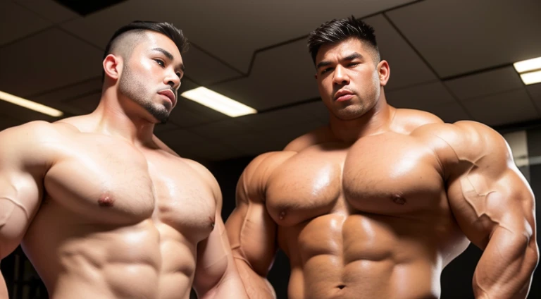 There is only one handsome Asian actor in the picture，30 years old，Tall and handsome, Toned body，short hair, O-Shaped Beard，Perfect body, Dark skin，Glowing skin，Smooth skin，The body is hairless，Muscle bulge, Muscular, Very large pectoral muscles，Very  abdominal muscles，Very well-developed leg muscles，Huge concave and convex area，Brightens oily skin，Wearing a white leather shiny thong，Handsome face， Correct and accurate male body proportions, Stand among the flowers。