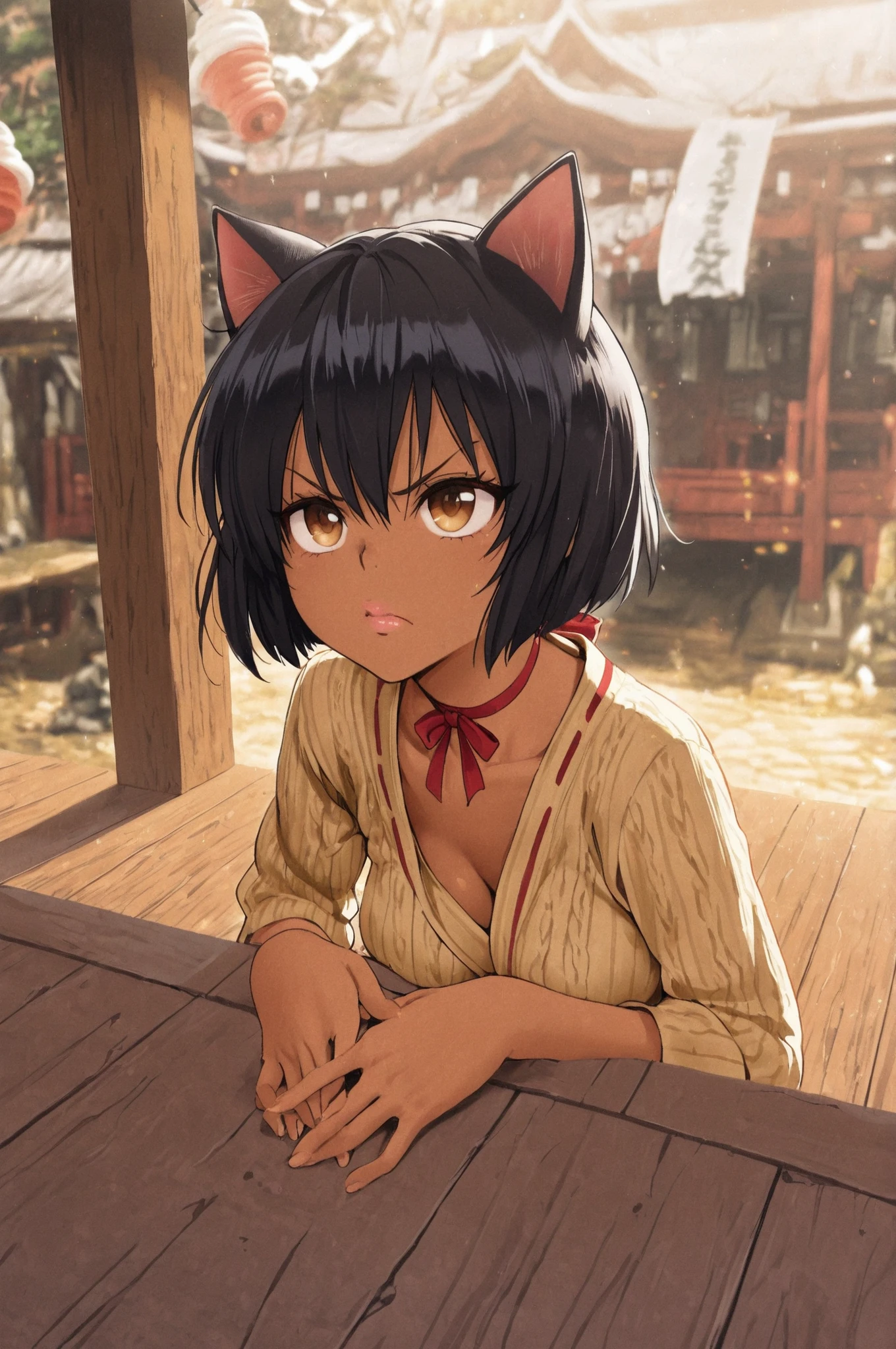  totally_spies_2k24 alex, black hair, short hair, brown eyes, dark-skinned female, pink lips, medium breasts, choker. | Floor texture: Thick, viscous slurry of dark green and brown shadesmasterpiece, best quality, amazing quality, very aesthetic, high resolution, ultra-detailed, absurdres, newest, scenery, 1girl, angry,  animal ears, cat ears, closed eyes, choker ,ribbon choker ,  bad new year, shrine bell ,shrine, join hands, looking up, BREAK, depth of field, masterpiece, best quality, amazing quality, very aesthetic, high resolution, ultra-detailed, absurdres, newest, scenery, volumetric lighting
