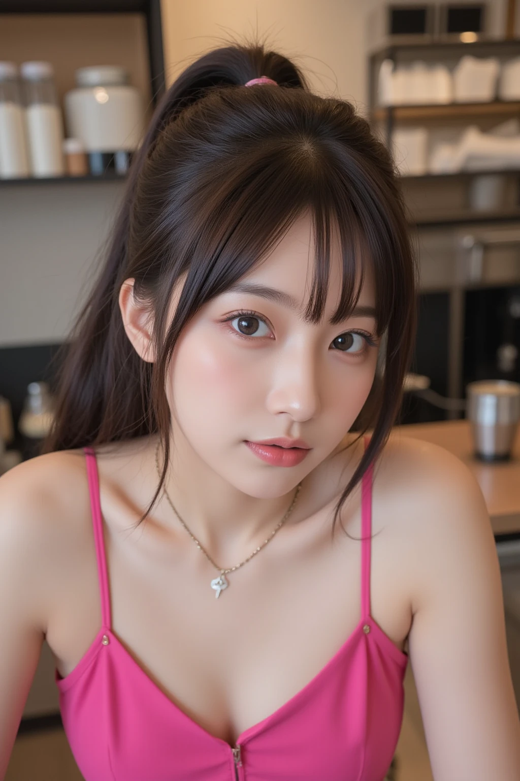 （White and mixed race）、Western  features、(Curly Twin Tails+Brown Hair+Blunt bangs:1.2)、Tabletop, Highest quality, In detail, High resolution, 8K、wallpaper, Perfect dynamic composition, Beautiful attention to detail, bikini, huge , Natural color lip, Random sexy poses,(8K, 超High resolution, Highest quality, Tabletop:1.2),(18-year-old:1.2)、(avert your eyes)、Japanese girl's life々Beautiful portrait、Photorealistic、超High resolution、Highest quality、 (Big Breasts, Cleavage:1.2),((Swimsuit :1.4))、 (Natural skin texture、Detailed skin、Hyperrealism、Ultra Sharpness)、Intricate details、Depth of written boundary、Korean Idol、Nogizaka idol、Gravure idol pose