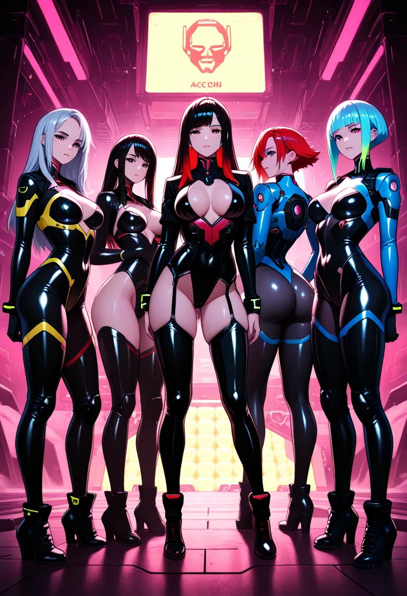(Masterpiece, masterpiece, extremely detailed and precise).
A party of lesbian women wearing tight full body latex suits. A colorful latex suit that tightens your body. Glittering latex shine. ????. Plump body. Her ???????????? and huge ??? are emphasized.
A ?????????.