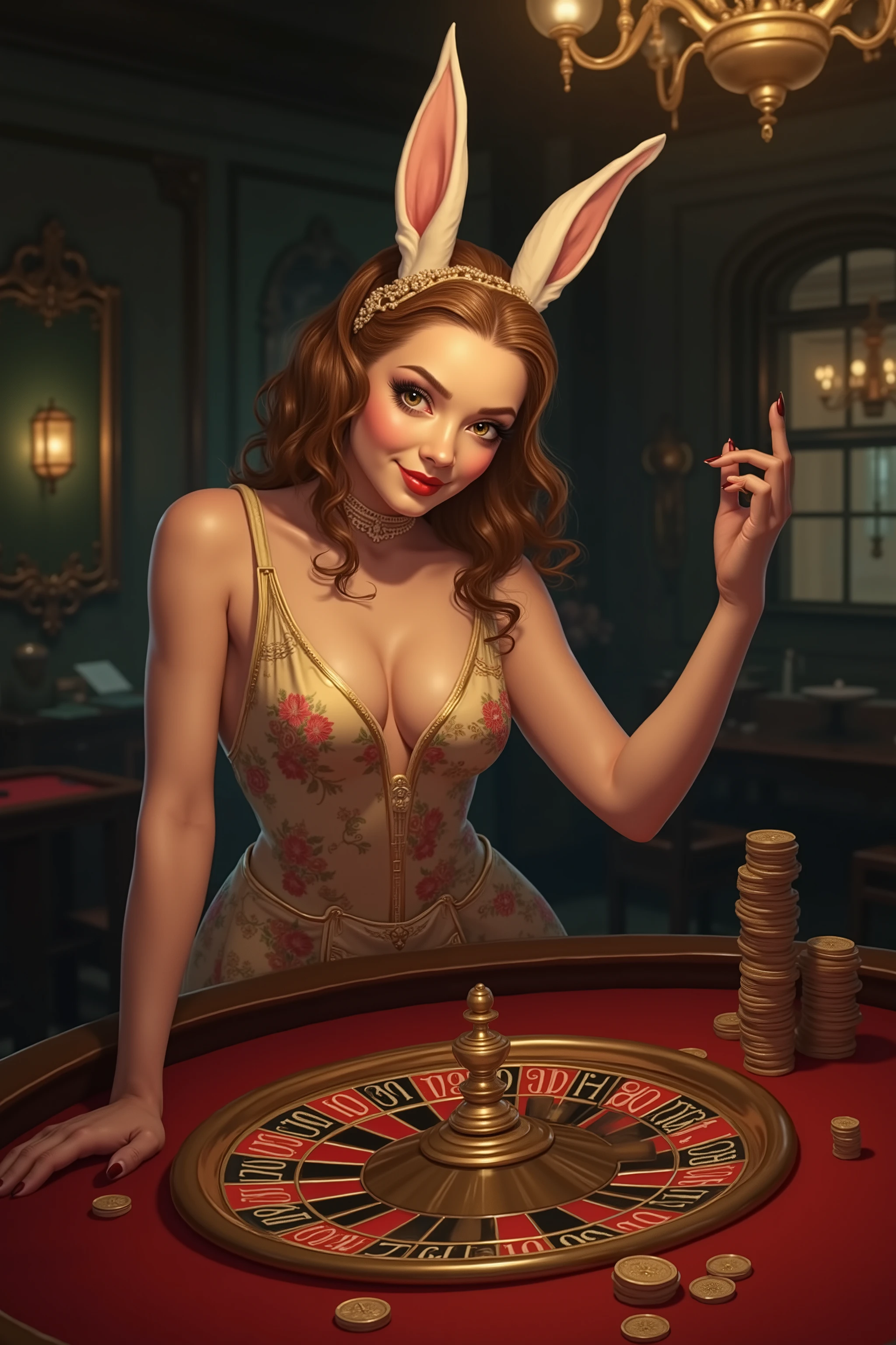 [GE_December_5]: 
"💋 :In einem rauchigen, hidden 30s betting shop place elegant bunny girls with long tails bets, an experienced player holds on to his bent lucky penny, While the roulette wheel is spinning."