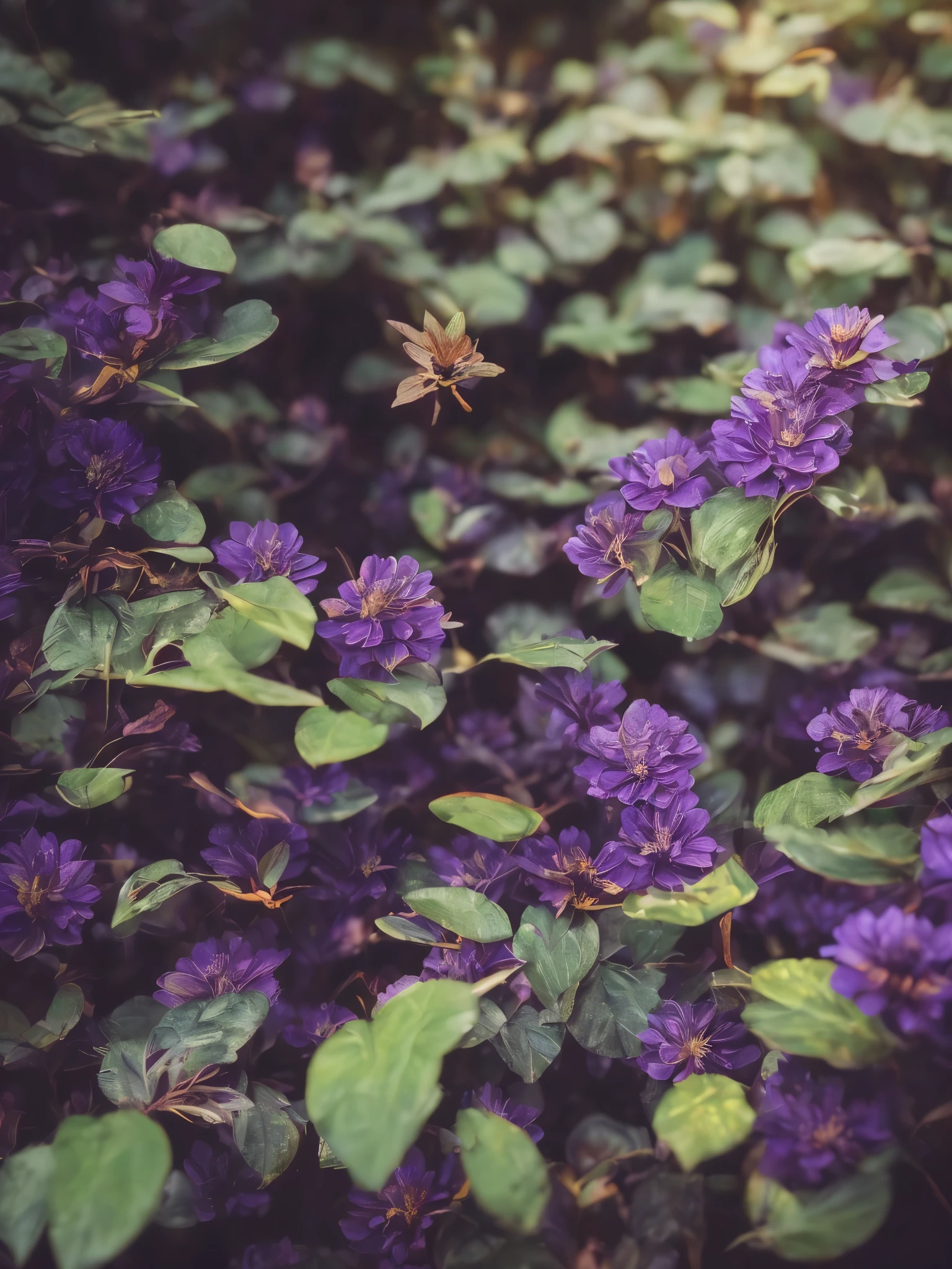 Oil painted picture:1.5, (mejor calidad,4k,8K,high resolution,masterpiece:1.2),ultra detailed,sharp focus,(realista,photorealistic,Foto-realista:1.37),extremely fine details,intricate details, wallpaper for dark theme, Gloomy, jungle landscapes spray on leaves, intense lighting, dramatic lighting, changing lighting, Cinematic lighting,lights and shadows,dramatic shadows,DRAMATIC MOMENTS, bright colors,rich colors,Deep contrast,cinematic depth of field,film composition,angle from a muscular, purple film camera