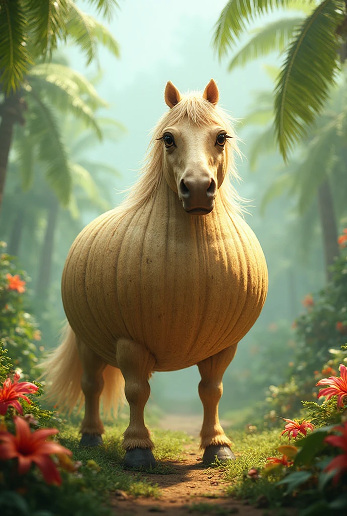 feral male horse ,fur, ,(( backsack, prolapsed )) ((((huge equine , veiny flared , fat flared , thick flared , , saggy , excessive pre ))))tail simple background, jungle temple background,8k,4k,highres