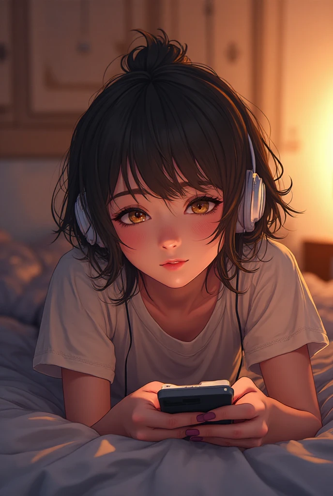 arafed girl with headphones sitting on a couch in a room, menina usando fones de ouvido, listening to music, listening to godly music, Fones de ouvido ligados, retrato de alta qualidade, vibing to music, Usando fones de ouvido, com fones de ouvido, capa de revista, cenario de Lofi, Shutterstock, listening to music at 2 am, Foto retrato suave 8 k, music being played