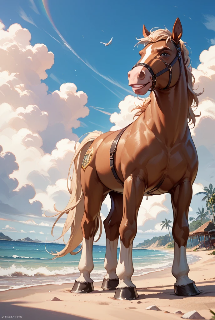 Furry, Antro, Horse, Fundoshi bulto, Fundoshi White, Solo, Hooves, Bulto Male, Detallado, cuerpo completo, cuerpo peludo, playa