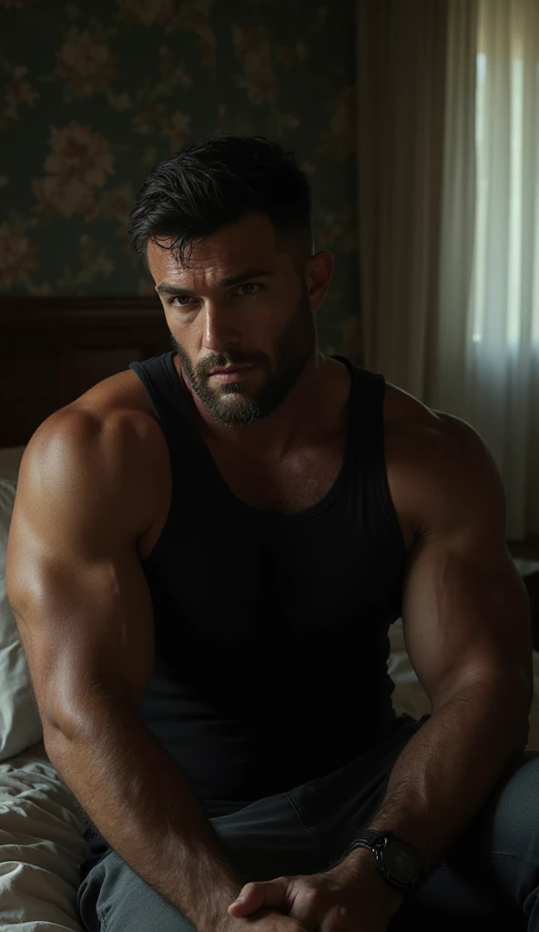 Cinematic soft lighting illuminates a stunningly detailed and ultra-realistic hyper muscular handsome aged 42 Bruce Wayne daddy bodybuilder with big arms,exuding huge  aura, (), meticulous muscle definition, ((bara)), big pecs, (()), tan skin, bara, that  trending on ArtStation. Octane  the perfect tool to capture the softest details of this 16k photography masterpiece