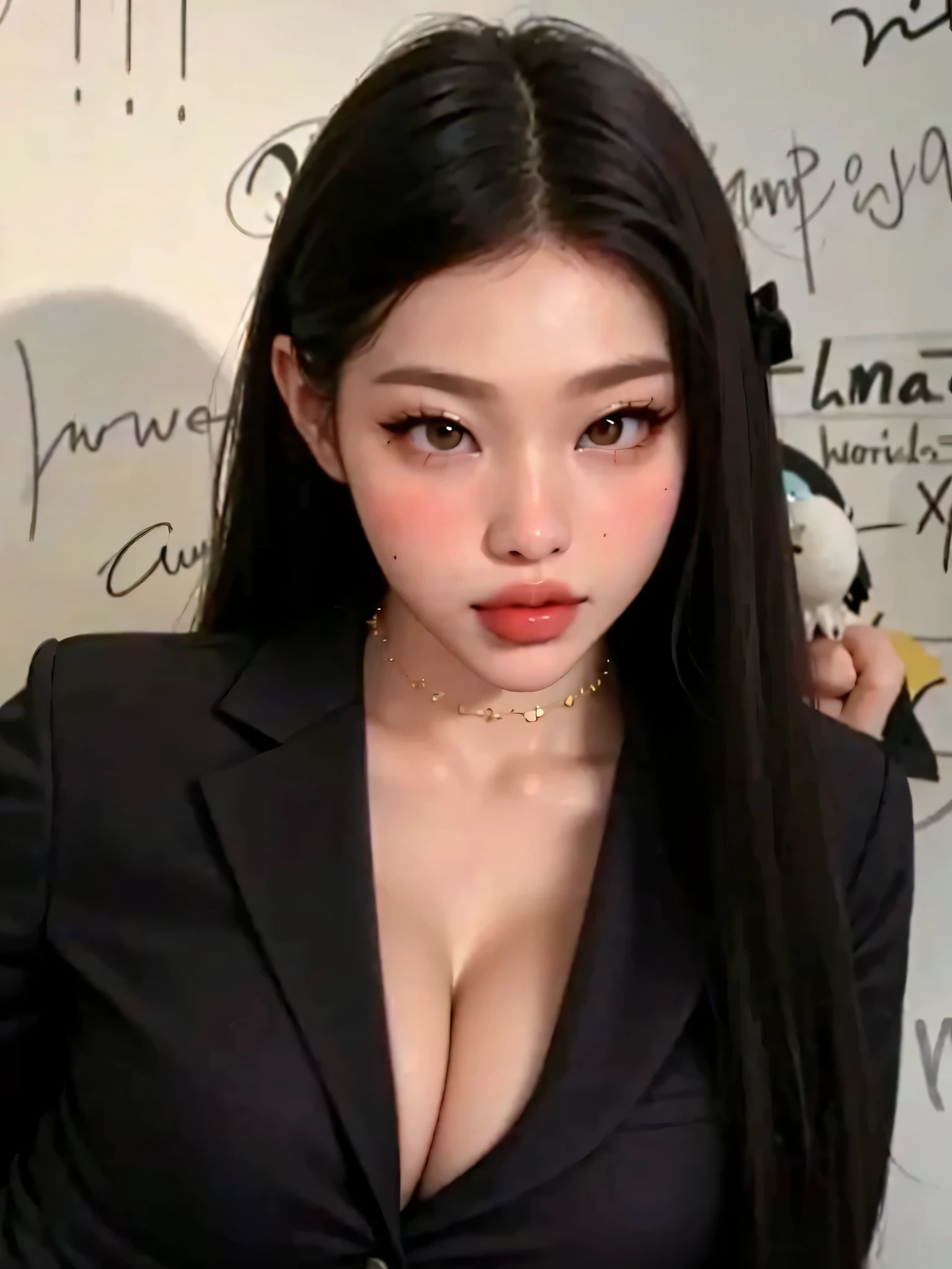 ,almond eyes,   full lips, large and voluptuous  . flirtatious look, , natural , curly hair, dove cameron, curvy body