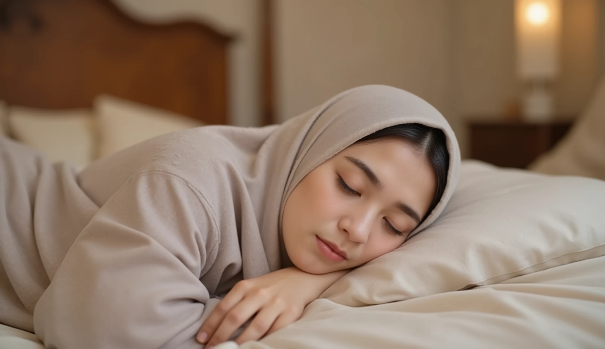 women hijab sleep in bed room